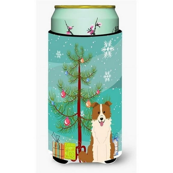 Carolines Treasures BB4244TBC Merry Christmas Tree Border Collie Red & White Tall Boy Beverage Insulator Hugger