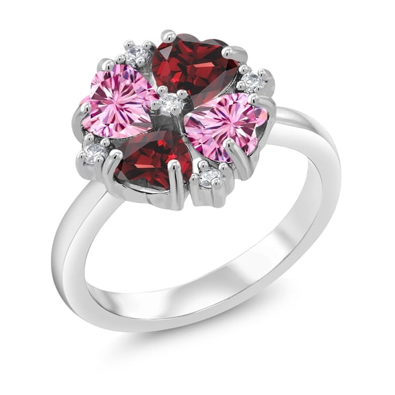 Gem Stone King 925 Sterling Silver Pink Moissanite and Red Garnet Ring for Women (2.28 Cttw, Heart Shape 5MM, Gemstone Birthstone, Size 8)