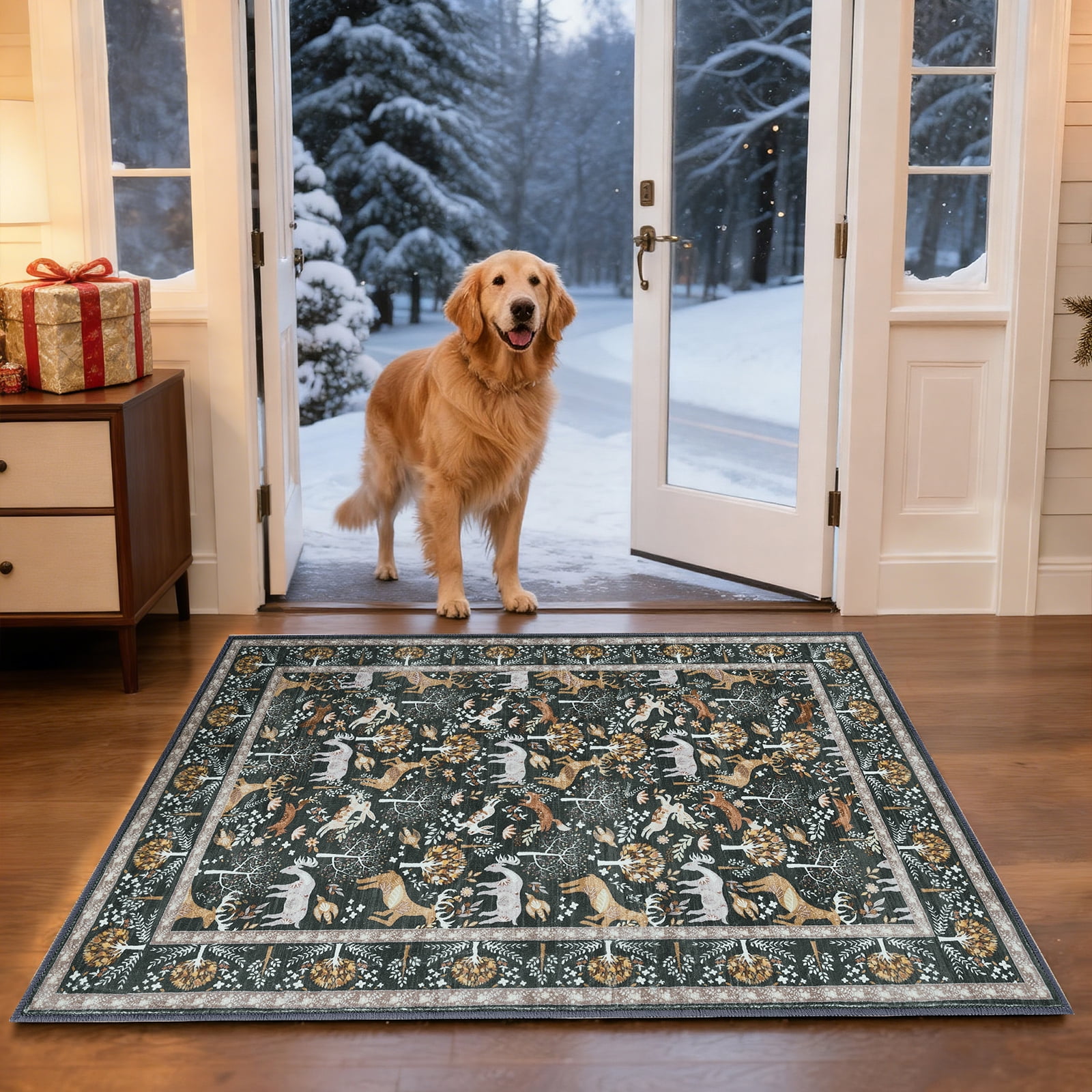2x3 Indoor Entryway Rug, Small Washable Area Rug Non-Slip Vintage Door Mat Entrance, Animal Low Pile Floor Carpet for Door, Entrance, Hallway,Farmhouse,Bathroom, Bedroom