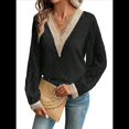 thumbnail image 1 of Blusas Elegantes e Informales con Cuello en V para Mujer, Blusas de Encaje de Larga, Blusas Tipo Túnica de Jacquard A para Otoño. Negro M, 1 of 9