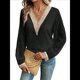 thumbnail image 1 of Blusas Elegantes e Informales con Cuello en V para Mujer, Blusas de Encaje de Larga, Blusas Tipo Túnica de Jacquard A para Otoño. Negro L, 1 of 9