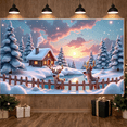 thumbnail image 5 of Cozy Winter Banner Log Cabin Christmas Display Reindeer Pine Tree Holiday Background for Christmas Party Winter Holiday Home Decoration, 5 of 9