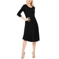thumbnail image 2 of Women's Plus Size Round Neck 3/4 Sleeves Solid A-Line Midi Dress, 2 of 4