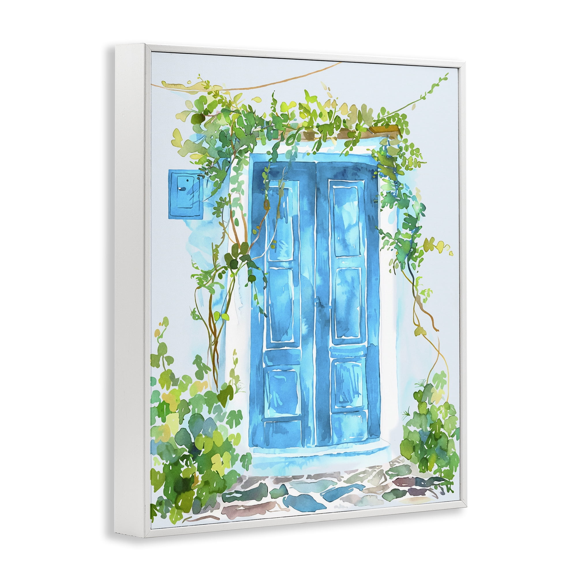 Stupell Industries Blue Vine Covered Door Scenery Painting White Framed Art Print Wall Art, 11 x 14