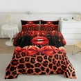 thumbnail image 2 of jejeloiu Red Leopard Pattern Queen Comforter Set,Cartoon Bowknot Ribbon Bedding Comforter Set For Cheetah Lover Reversible 3pcs, 2 of 8