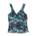 thumbnail image 4 of Ragstock Teal Floral Ruffle Mesh Tank, 4 of 4