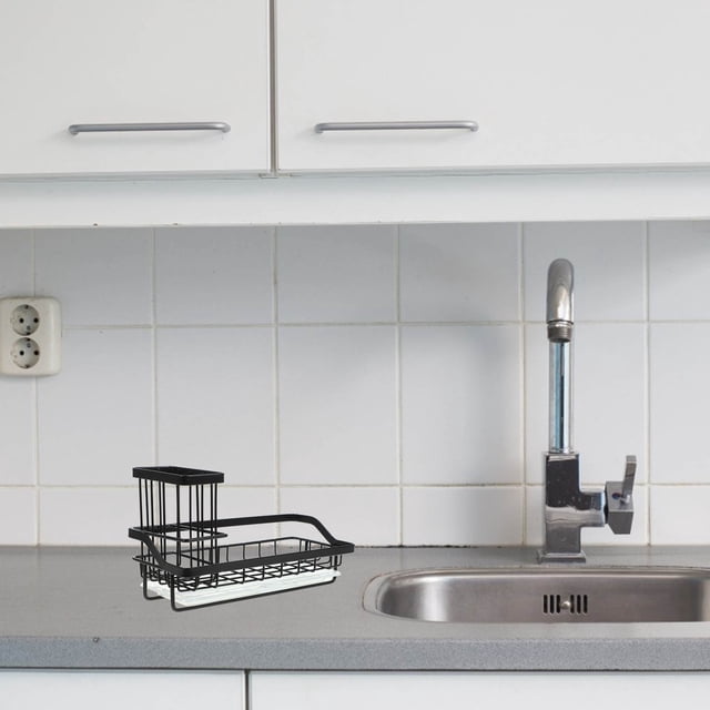 ADDHAT Organizador De Fregadero Para Esponjas Y Paños En Acero Inoxidable Negro Práctico
