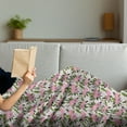 thumbnail image 3 of Floral Soft Flannel Fleece Blanket, Camellia Flowers in Bloom with Leaves Designed in Watercolor Pattern, Cozy Plush for Indoor and Outdoor Use, 70" x 90", Lilac Olive Green and Pink, by Ambesonne, 3 of 5
