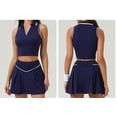 thumbnail image 3 of PISONIC 2 Piece Tennis Dress for Women Pleated Tennis Skirt Sleeveless Racerback Padded Crop Top Golf Workout Outfits, 3 of 7