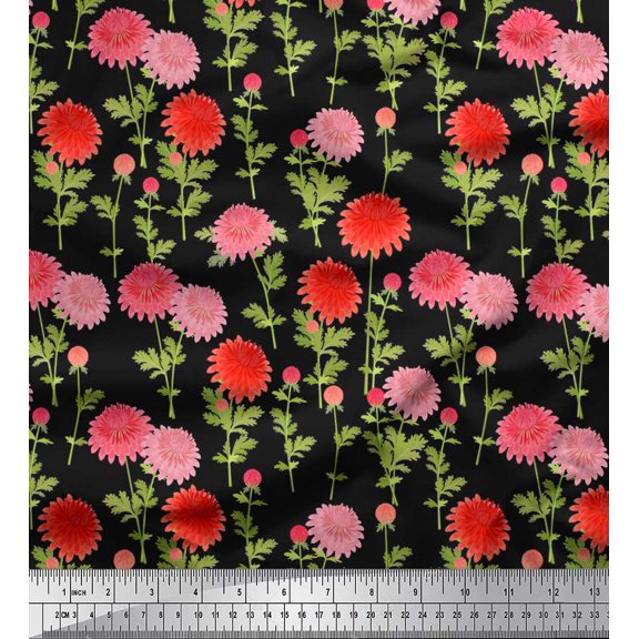 Soimoi Cotton Duck Fabric Leaves & Chrysanthemum Floral Fabric Prints by Yard 42 Inch Wide