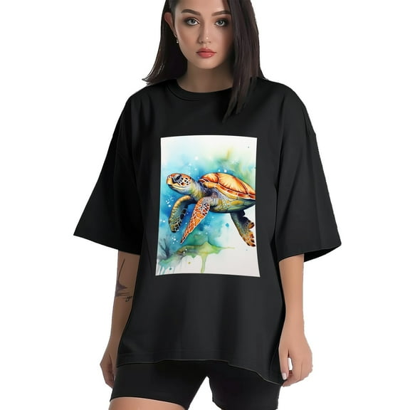 Plus Size Shirt for Women Black Tops for Women Short Sleeves Shirt for Women Turtle T Shirt Crewneck Shirt for Women XS