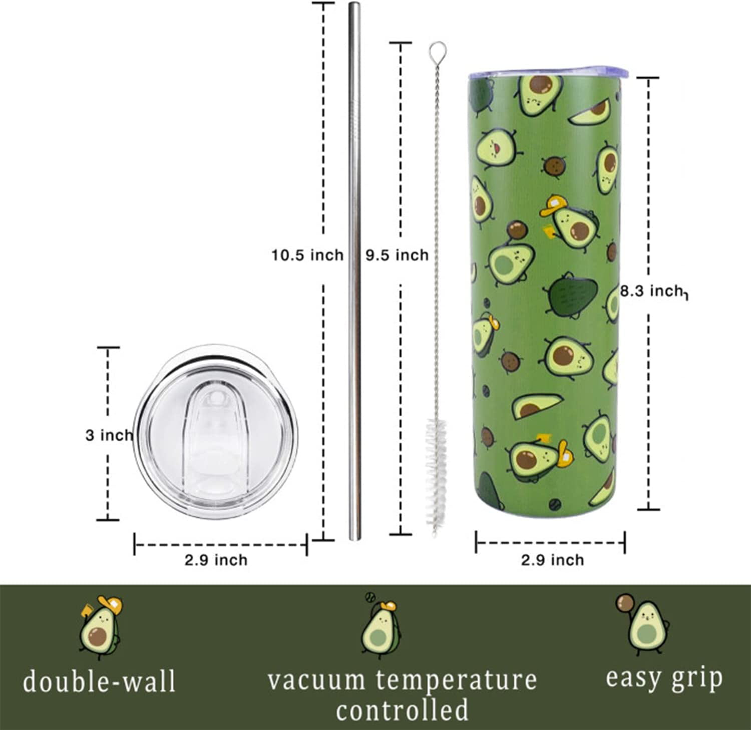 Avocado Tumbler with Lids and Straws Avocado Gifts for Fitness Lovers Women  Avocado Stuff with Exercise Basketball Insulated Tumblers Avocado Water  Bottles 