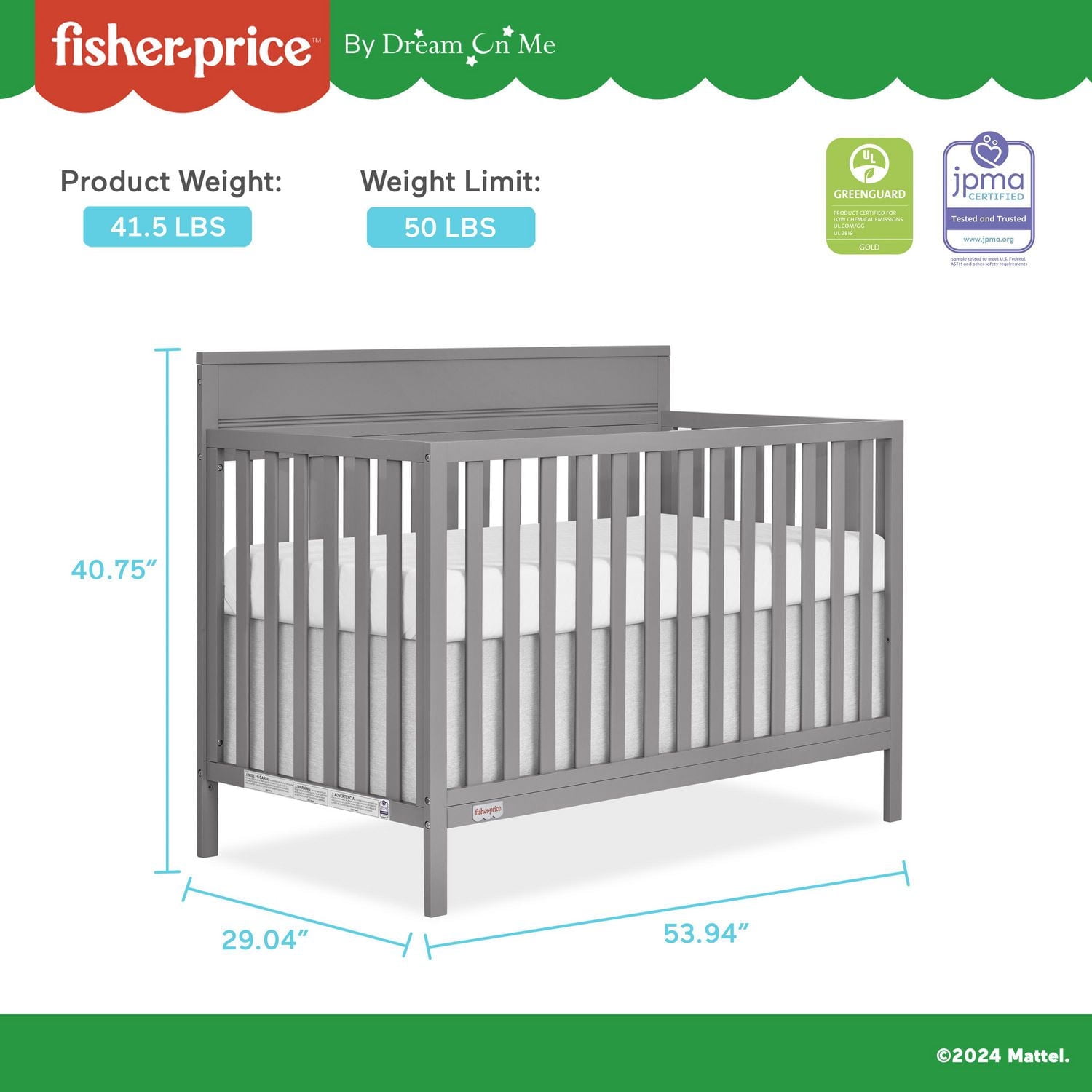 Fisher-Price Miles 5-in-1 Convertible Crib by Dream On Me