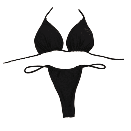 

Caitzr Summer Women Bikini Solid Color Wire-Free Padded Halter Straps Bra High Waist Triangle Panty