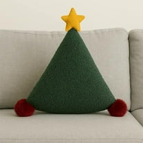 Fennco Styles Festive Green Christmas Tree Filled Throw Pillow 12" X 12" - Holiday Triangle Shaped Pillow for Winter Holiday, Couch, Bedroom, Living Room and Office Décor