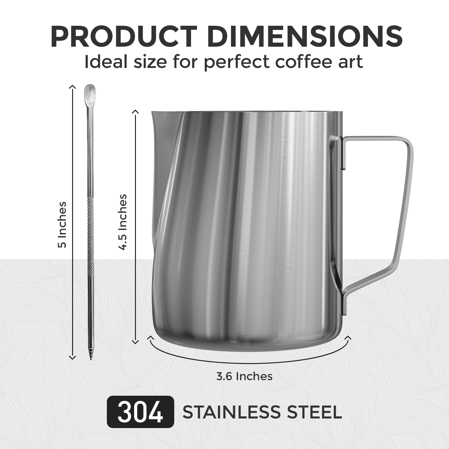 Milk Frothing Pitcher 20 OZ Frothing Jug 304 Stainless Steel Pitcher 600ML Espresso Steaming Pitcher for Latte Arts/Espresso/Cappuccino