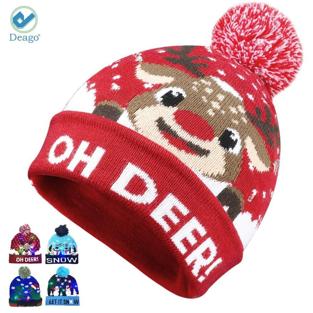 Winter Unisex Warmer Knit Cap Hat Button Battery LED Beanie Hatheadlights Gift