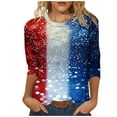 thumbnail image 2 of VKOYWKM Women's 4th of July Shirts Patriotic American Flag Stars and Stripes Graphic T Shirts Loose Fit 3/4 Sleeve Tops Crew Neck Casual Memorial Day Tee, 2 of 5