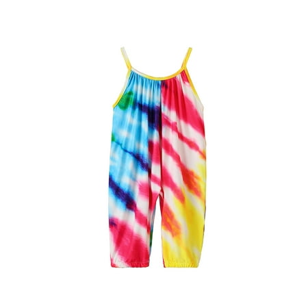 

Xingqing Toddle Sleeveless Jumpsuit with Tie-dye Pattern Printing Elastic Closure Summer Clothing