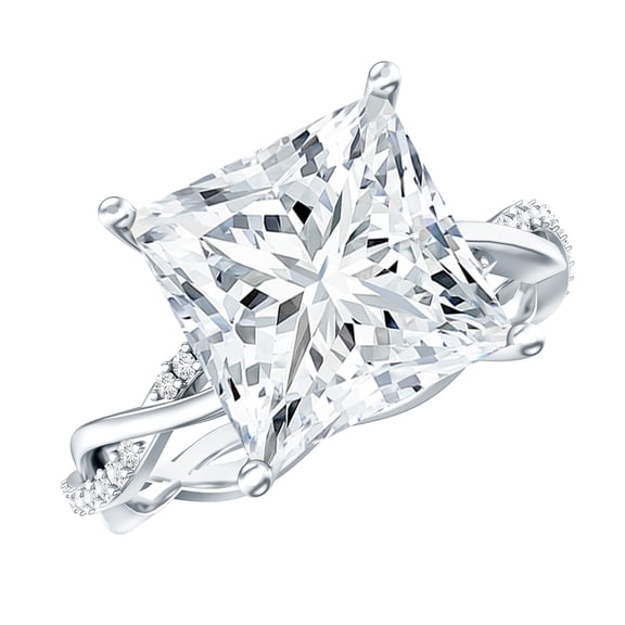 Rosec Jewels Lab Grown Diamond Princess Cut Engagement Ring with Hidden Halo (5 Carat, E-VS1 Grade) - IGI Certified Diamond Ring, 925 Sterling Silver, US 4.00