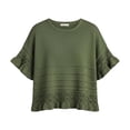 thumbnail image 3 of dazeni Summer Sweaters for Women Ruffle Flare Short Sleeve Knit Crochet Pullover Hollow out Oversized Crewneck Tops Army Green, 3 of 7