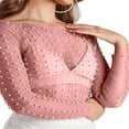 thumbnail image 2 of Women‘s Summer Sheer Mesh Tops Long Sleeve  Neck Rhinestone Slim Fit Crop Tops, 2 of 3