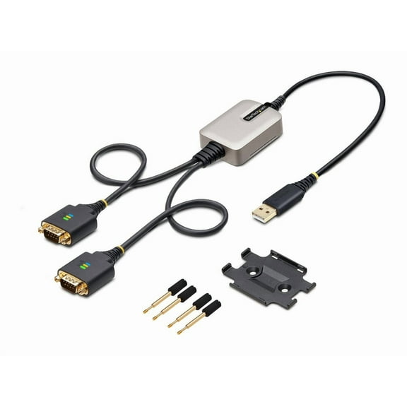 StarTech.com Serial/USB Cable Connector w/ 2-Port USB to Serial Adapter, 1 x Mounting Bracket, 4 x DB9 Screws, 1 x Quick-Start Guide