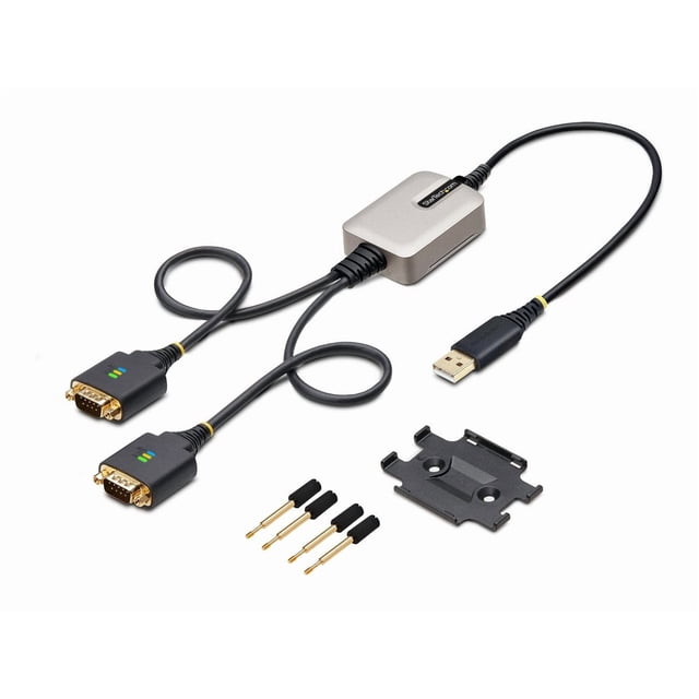StarTech.com 2ft (60cm) 2-Port USB to Serial Adapter Cable, Interchangeable DB9 Screws/Nuts, COM Retention, USB-A to DB9 RS232, FTDI, Level-4 ESD Protection, Windows/macOS/ChromeOS/Linux - Rugged TPE Construction (2P1FFC-USB-SERIAL) - USB / serial cable - USB (M) to DB-9 (M) - 2 ft - black