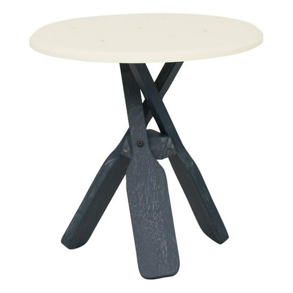 Linon Opal Distressed Wood Coastal Canoe Paddle Side Table in Blue/Cream