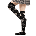 thumbnail image 3 of COUVER Women’s Thigh High Over Knee Fashion Argyle Socks, Black Ash Gray, Medium, 2 Pairs, 3 of 10