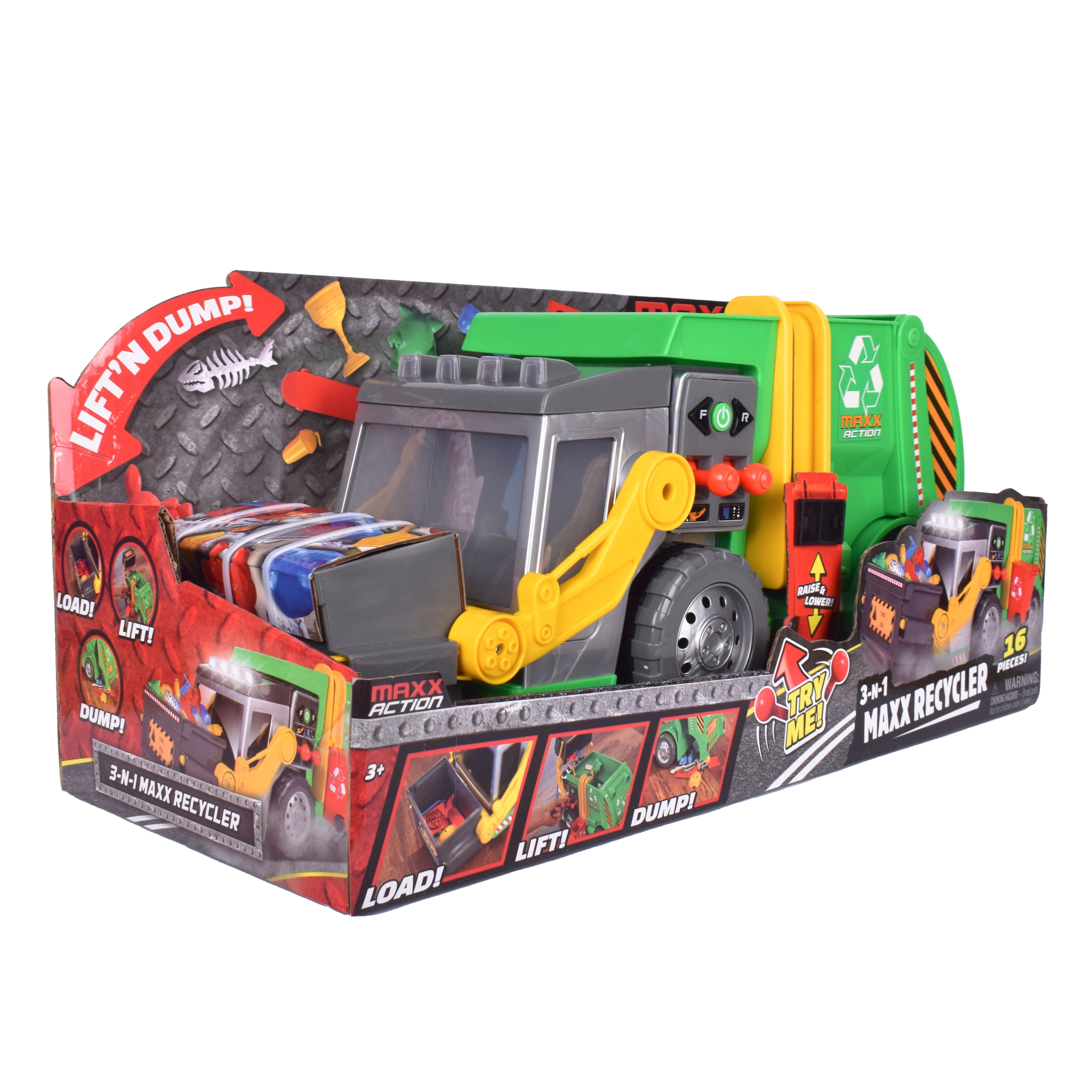 Maxx Action 3-N-1 Maxx Recycler - Garbage Truck with Lights, Sounds and Motorized Drive, Includes 15 Accessories, Play Vehicles
