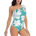 thumbnail image 5 of Balery Vintage Floral One Shoulder Swimsuits for Women Ruffle Swimsuits Tummy Control One Shoulder Bathing Suits-X-Large, 5 of 8
