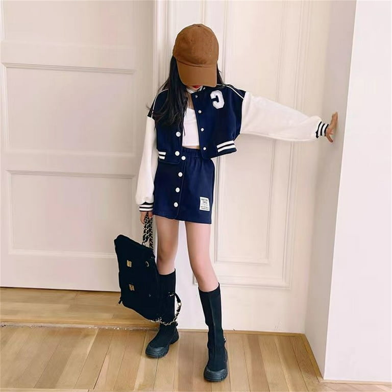 NKOOGH Cute Outfits for Girls Fall Clothes for Teen Girls Children Kids  Toddler Girls Long Sleeve Patchwork Baseball Coat Jacket Outer Patchwork  Skirt