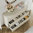 thumbnail image 3 of 6 Drawers Dresser for Bedroom, Modern Wide Double Dressers with Chest of Drawers, Wood Closet Organizer, Beige Faux Linen Finish, 3 of 7