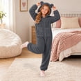 thumbnail image 6 of CUZIBR Kids Girl Bear Ear Onesie Fuzzy Hooded Pajama Jumpsuit Zip-Up Long Sleeve Lovely Loungewear,Dark Gray,12-14 Years, 6 of 6