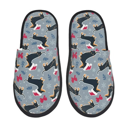 

Fuzoiu Christmas Hat Dachshund Print Unisex Furry Slippers Plush Indoor Shoes Trendy House Slippers Anti-Skid EVA Sole House Shoes for Home Office and Travel -Medium