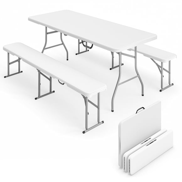 Outsunny 6FT 3-Piece Folding Picnic Table with 2 Benches, White