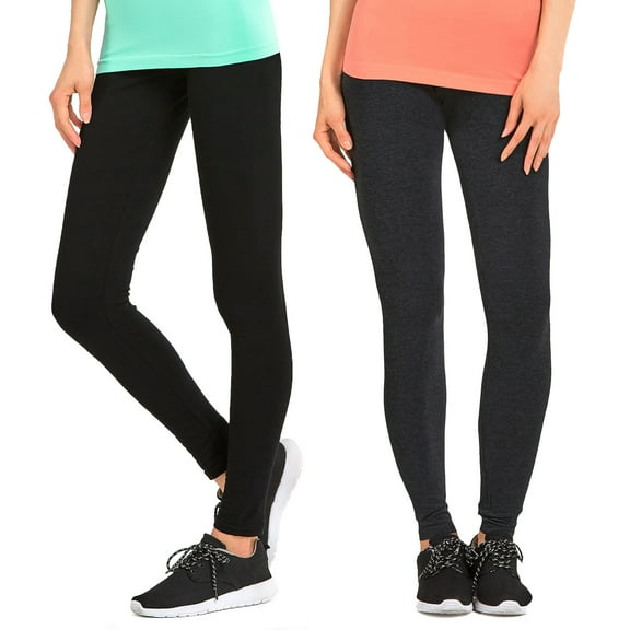 Women & Plus Cotton High Waist Full Length Cotton Workout Leggings (BLACK/CHARCOAL, S)