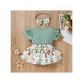 thumbnail image 3 of Arvbitana Baby Girls Romper Dress Set Letter Floral Print Ruffle Short Sleeve Bodysuit + Bow Headband Summer Vintage Jumpsuits for Newborn 2Pcs 0-24M, 3 of 9