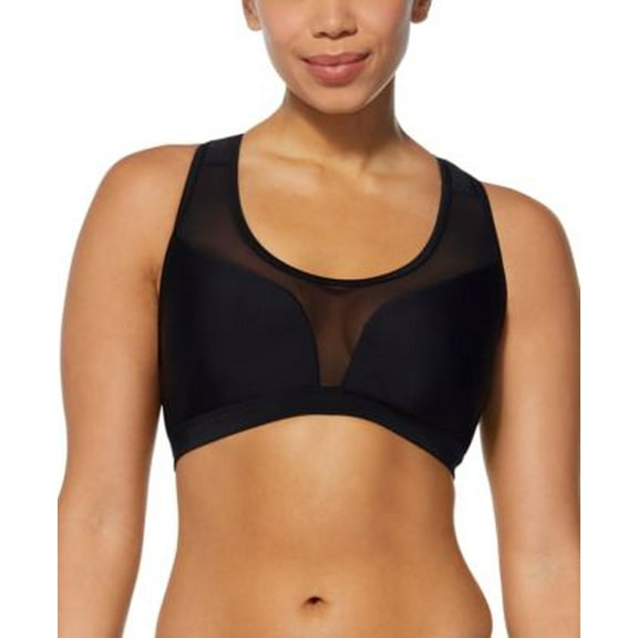 Reebok Women's Mesh-Inset Racerback Bikini Black Top Women's Swimsuit M