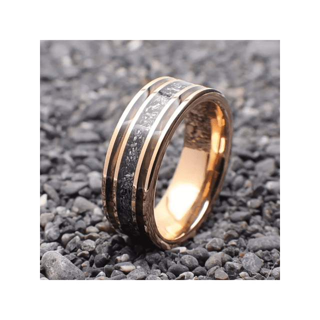 Rose Gold Color Brushed Deer Antler and Meteorite Rings Fashion Men Stainless Steel Rings for Men Wedding Band Jewelry Gift