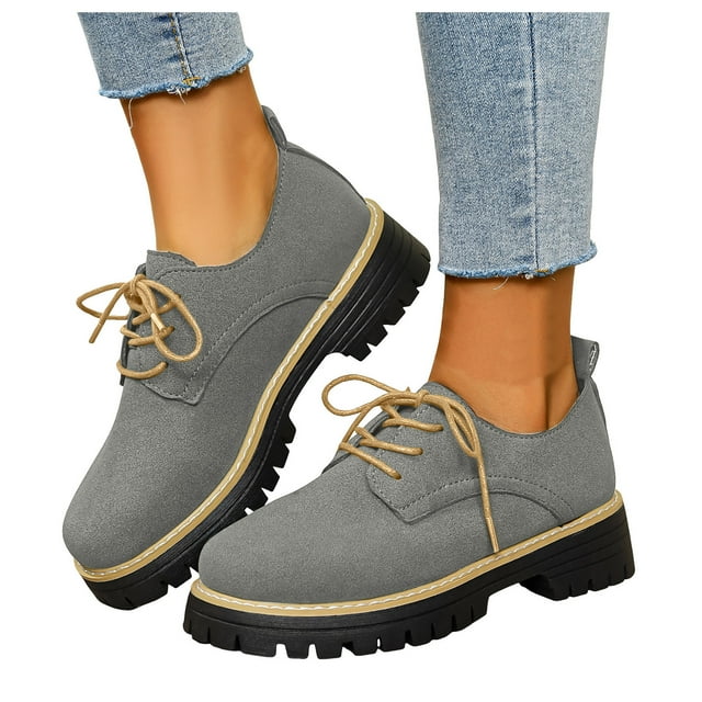 Dakaela Chaussures Oxford à Lacets pour Femmes, Bout Rond, Plateforme Épaisse, Mocassins Penny, Bureau d'Affaires, à Enfiler, Chaussures Habillées