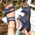 thumbnail image 3 of Orthopedic Sandals for Women Arch Support Wide Width Hook and Loop Adjustable Strappy Flat Wedge Comfortable Walking Shoes Open Toe Ankle Strap Summer Beach Footwear for Plus Size Women,Blue 38(US-7), 3 of 5