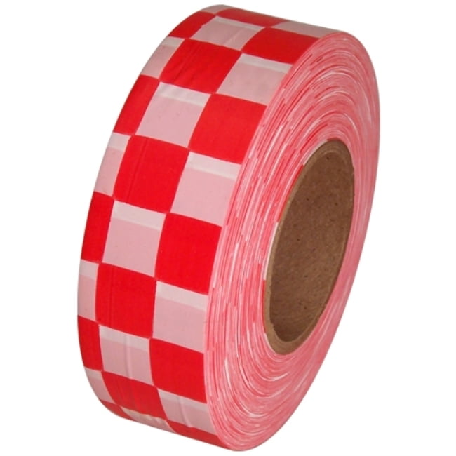 White and Red Checkerboard Flagging Tape 1 3/16" x 300 ft Roll NonAdhesive