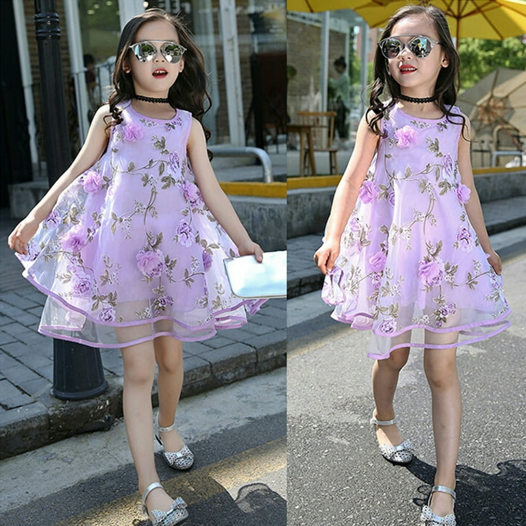 Aayomet Birthday Dress Little Girls Sleeveless Denim Princess Dresses  Casual Bowknot Front One-Piece Tutu Sundress Skirt,Purple 10-11 Years