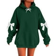 thumbnail image 2 of Ashirexll Womens Hooded Pullover Zip Up Hoodie Women Bow Detail Loose Long Sleeve Off Shoulder Casual Winter Tops, 2 of 3