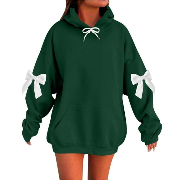 YUGYXL Bow Sweatshirt Women Oversized Hoodies Y2k Long Sleeve Fleece Lined Sweatshirt with Hood Cute Fall Hoodies with Pockets Army Green XXXXL