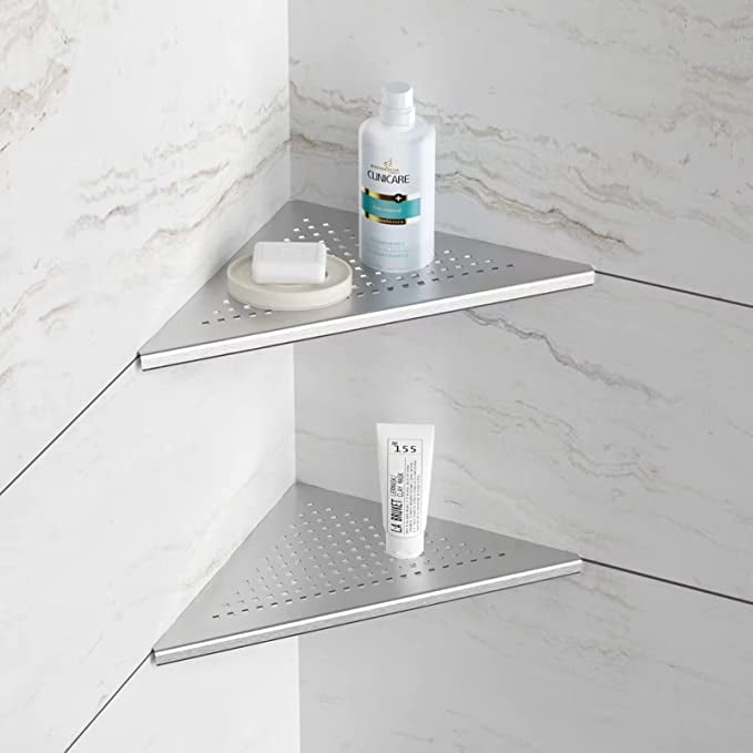 Neodrain Brushed Nickel Corner Wall Shelf Set of 2, Floating Corner