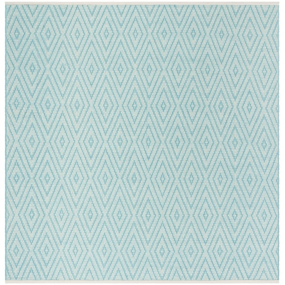 SAFAVIEH Montauk Kimberlyn Geometric Cotton Area Rug, Turquoise/Ivory, 6' x 6' Square