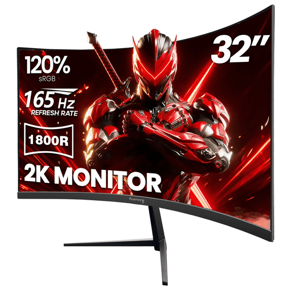 Suevery 32" 165Hz Curved Gaming Monitor, QHD 2560x1440P, 1800R, FreeSync, Low Blue Light, Wall Mountable, HDMI/DP, Black